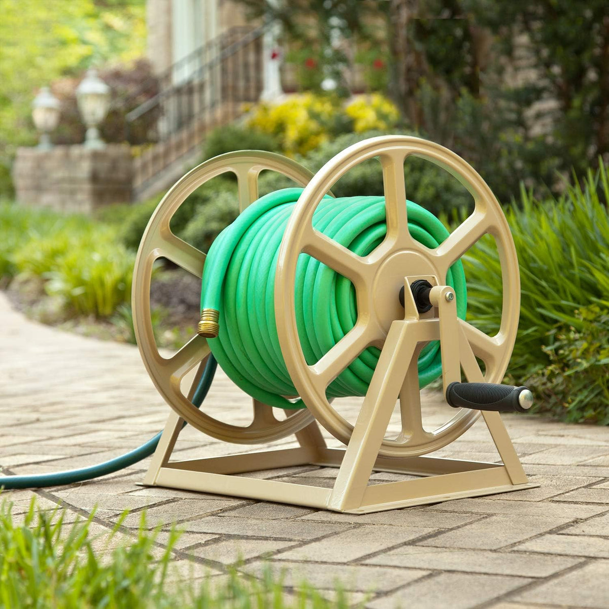Steel Wall/Floor Mounted Hose Reel, Holds 200-Feet of 5/8-Inch Hose, Tan M5241