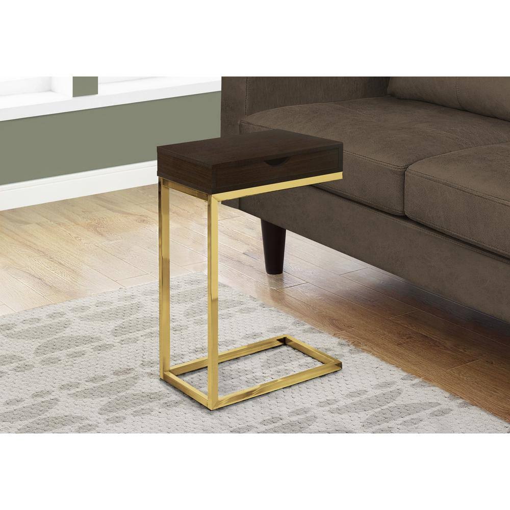 Cappuccino Accent Table with Gold Metal A19524