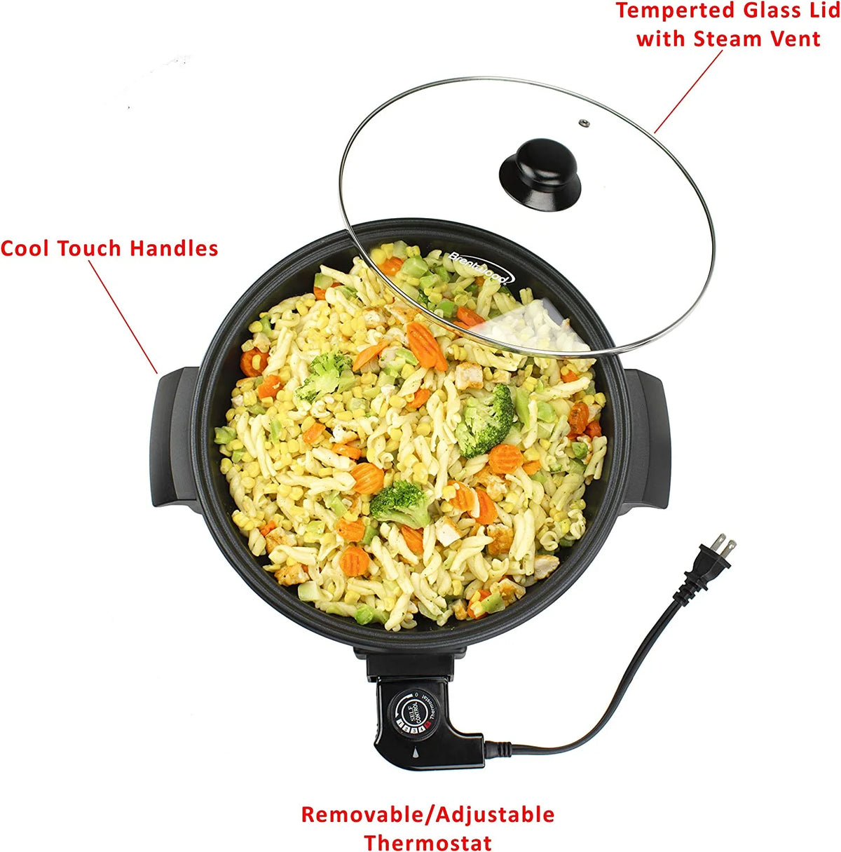 12-Inch Round Nonstick Electric Skillet With Vented Glass Lid, Black R433