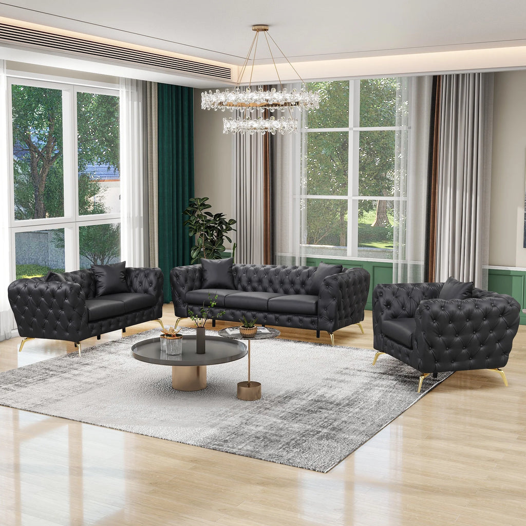 Black PU Upholstered Sofa with Metal Legs P80376