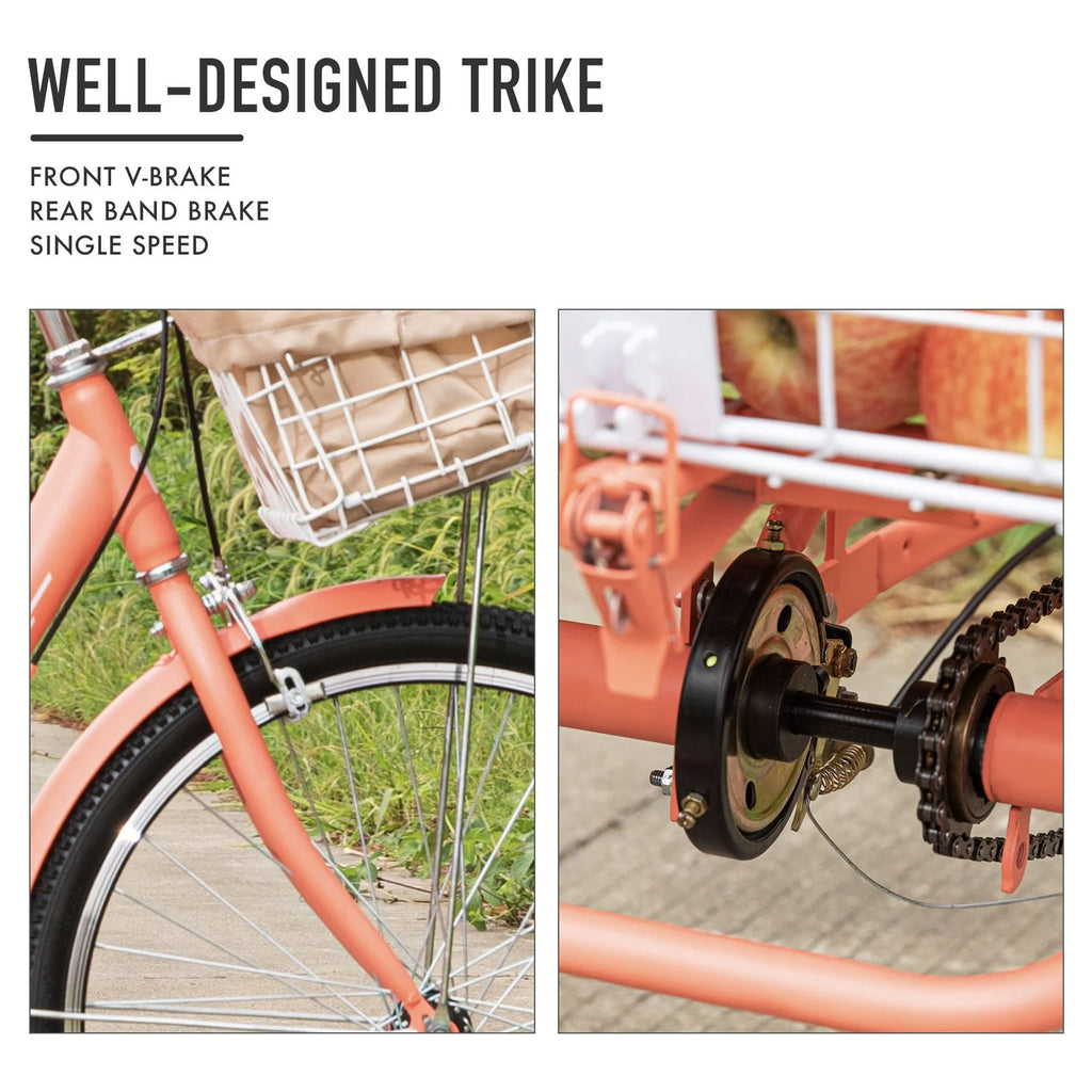 26Inch Single Speed Adult Tricycle 3 Wheel Cruiser Bike with Removable Wheeled Basket P45030