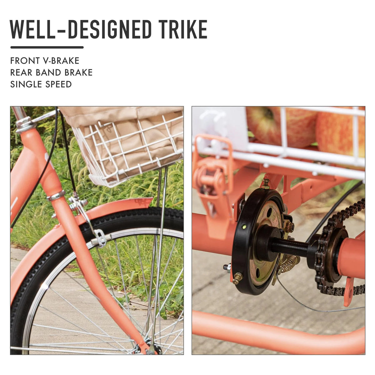 26Inch Single Speed Adult Tricycle 3 Wheel Cruiser Bike with Removable Wheeled Basket P45030