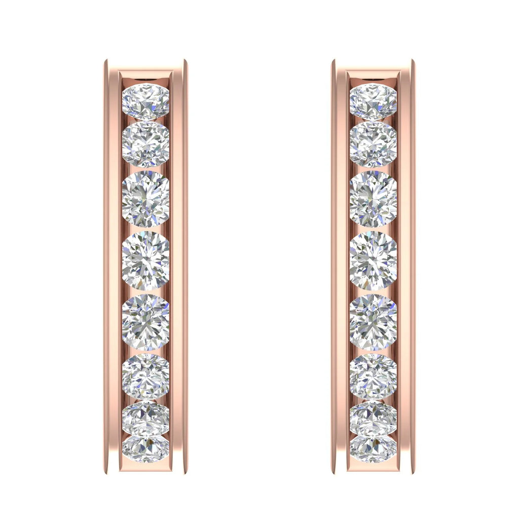 14K Rose Gold Channel Set Diamond Hoop Earrings L394480