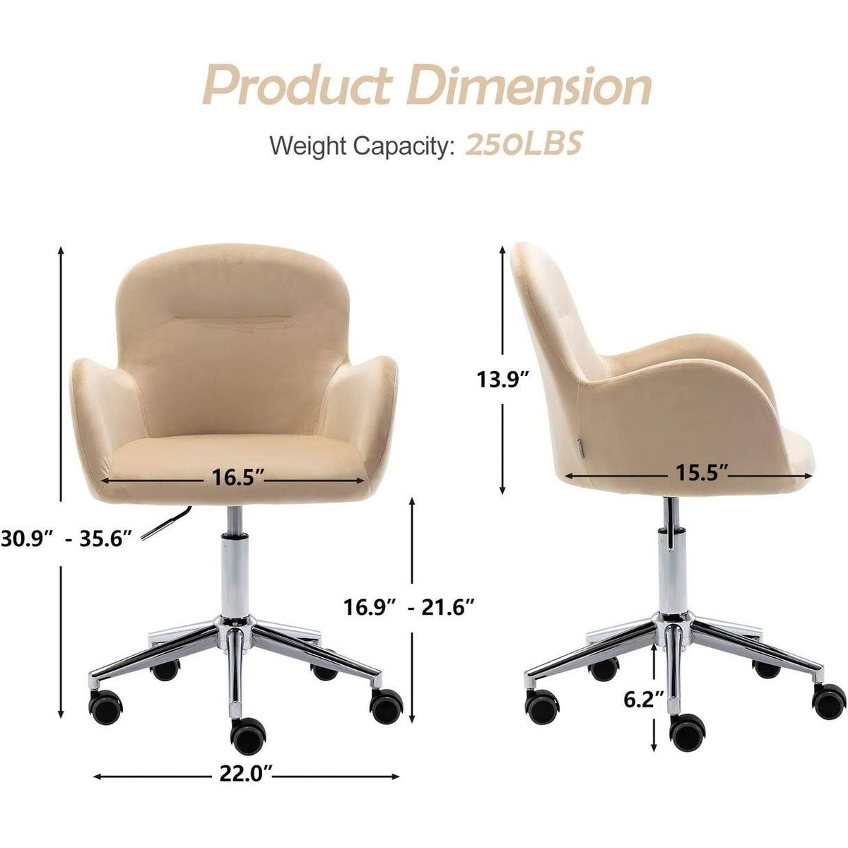 Velvet Swivel Desk Chair with Metal Base and Arms G373
