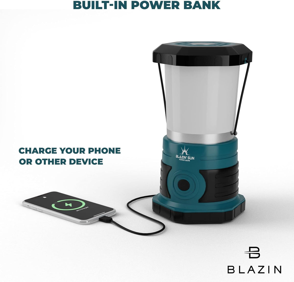 Teal Rechargeable LED Lantern with Power Bank, Pack of 2 S18716