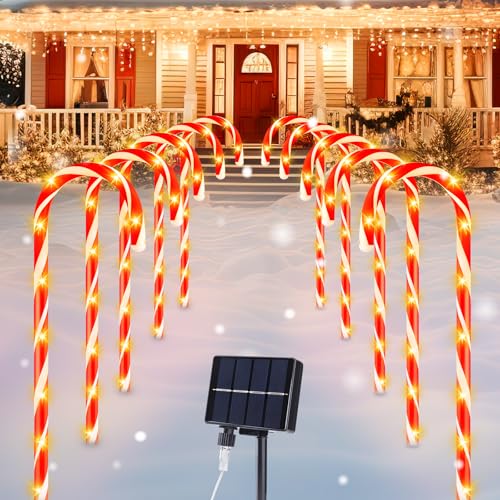 20 Packs Solar Candy Cane Lights Outdoor Pathway, 8 Modes LED Candy Cane Decorations Z110