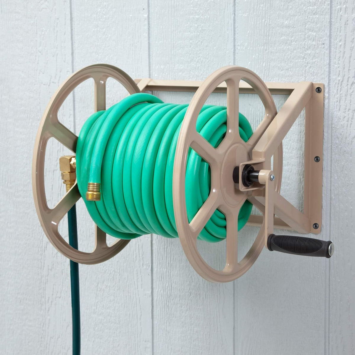 Steel Wall/Floor Mounted Hose Reel, Holds 200-Feet of 5/8-Inch Hose, Tan M5241