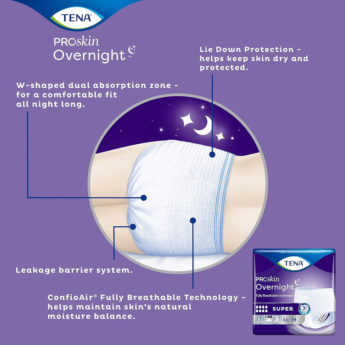 TENA ProSkin Overnight Super Protective Incontinence Underwear, Heavy Absorbency, Unisex, Large, 14 count O173