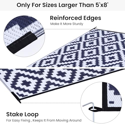 Black & Beige 5x8 ft Reversible Plastic Straw Outdoor Rug C9075