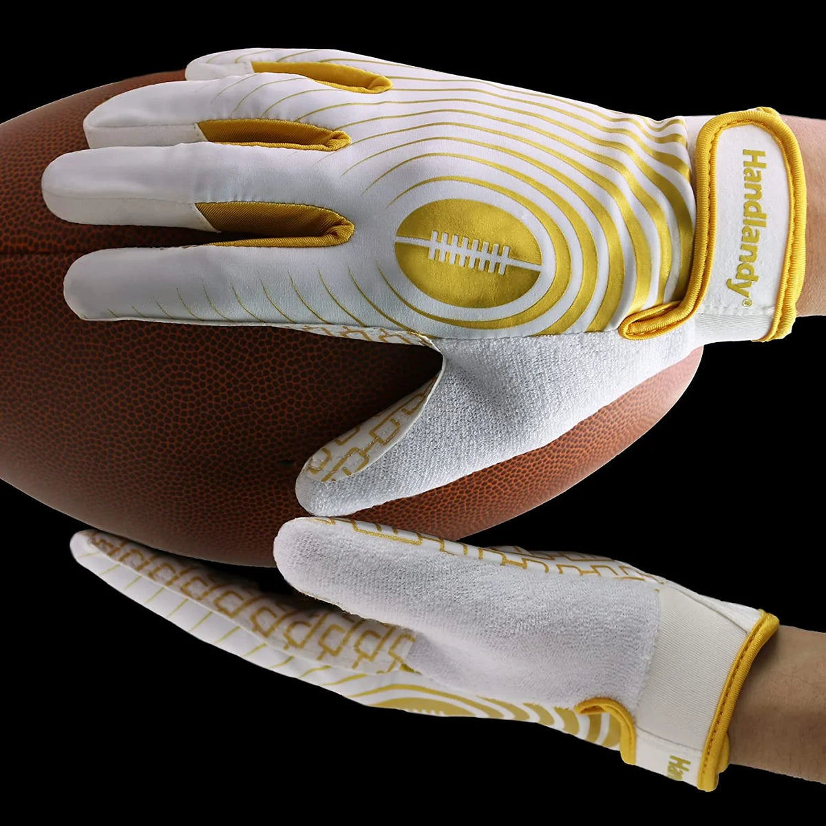 White and Gold Youth Football Gloves W765