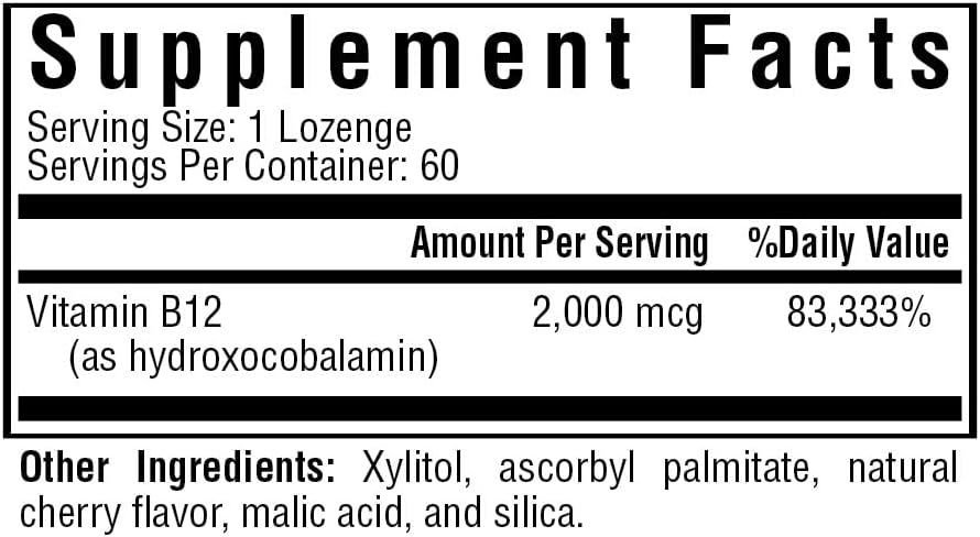 Vitamin B12 Supplement with Folate, 2000 mcg, 60 Lozenges H86860