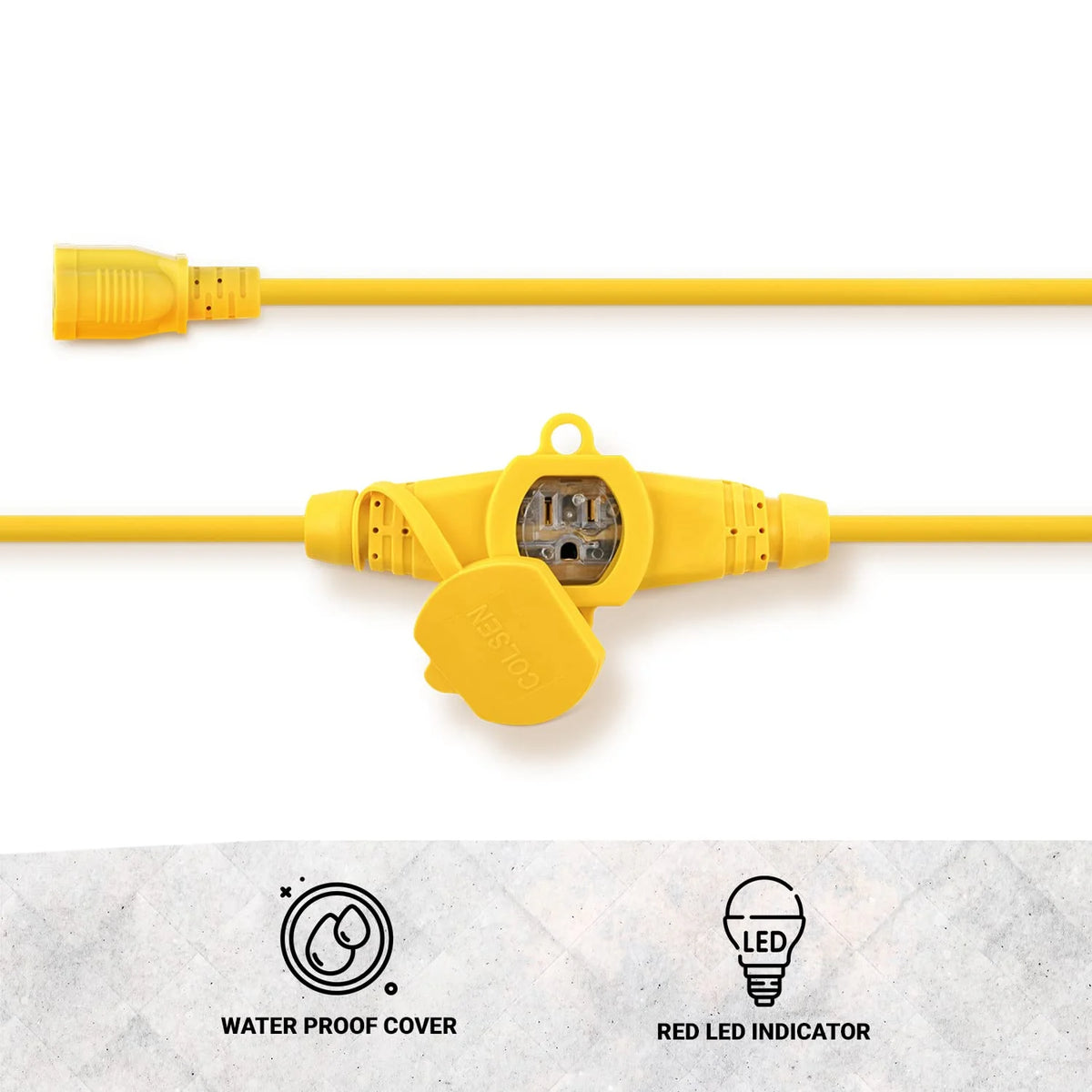 Yellow 25FT Power Extension Cord 3 Prong 16 Gauge SJTW Cable D254839