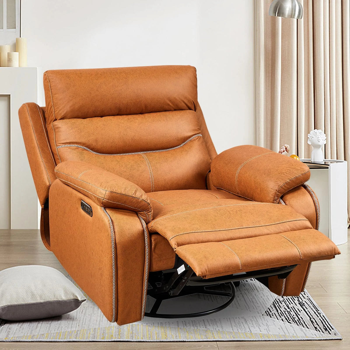 Oversized Dual Motor Power Swivel Rocker Recliner with Adjustable Headrest and USB Port, Faux Leather (Orange) E66688