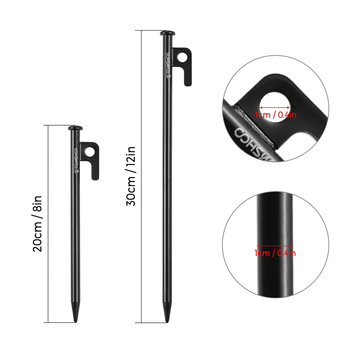 Heavy-Duty Steel Tent Pegs, 8 Inch/12 Inch, 6PCS E326