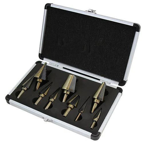 9-Piece Titanium HSS Step Drill Bits Set with Metal Case W9619