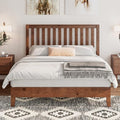 Walnut Full Size Solid Wood Platform Bed with Headboard M67220