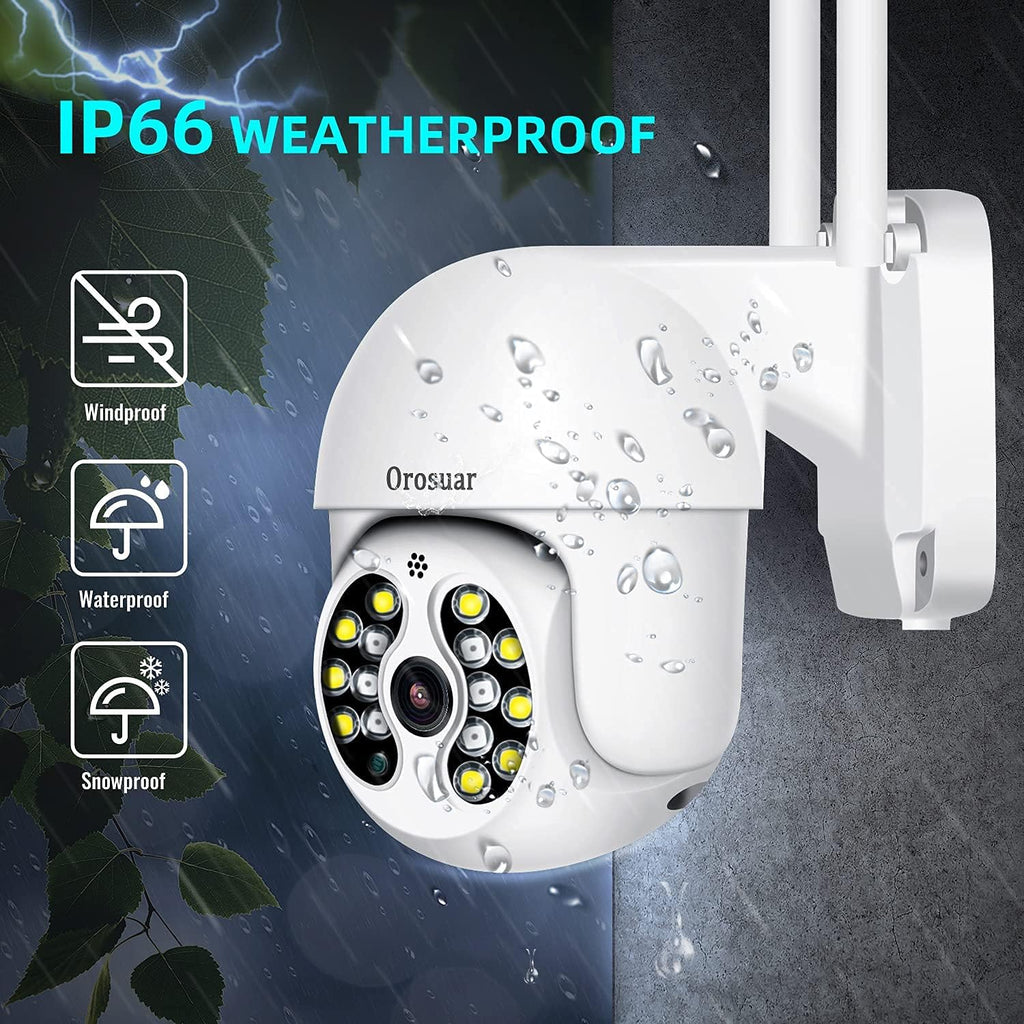 3MP PTZ Outdoor Security Camera with WiFi, 360° View, 1080P HD, IP66 Weatherproof, 2-Way Audio, Color Night Vision Q135141