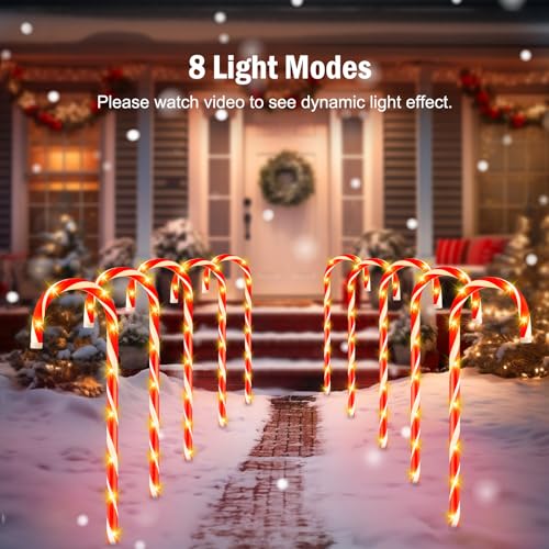 20 Packs Solar Candy Cane Lights Outdoor Pathway, 8 Modes LED Candy Cane Decorations Z110