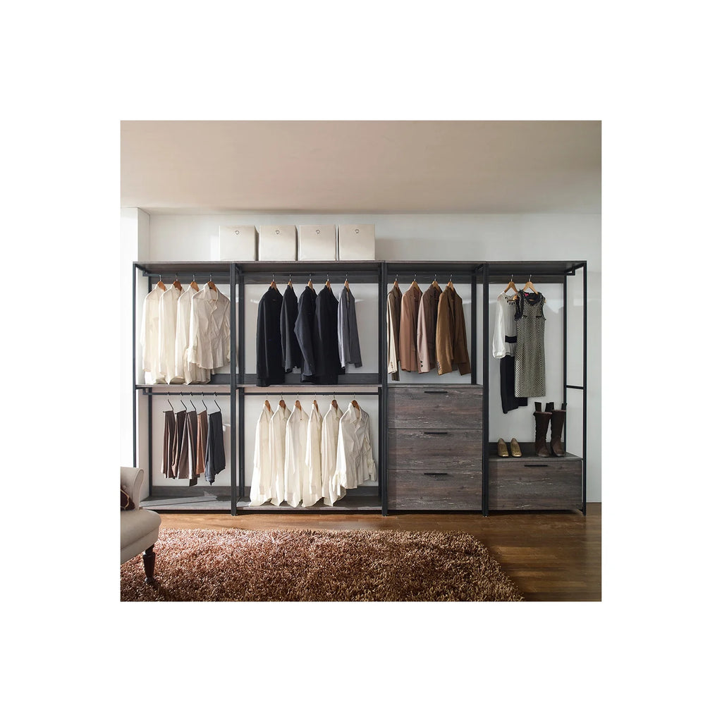 Rustic Gray Wood and Metal Walk-in Closet with 3-Drawer H119555