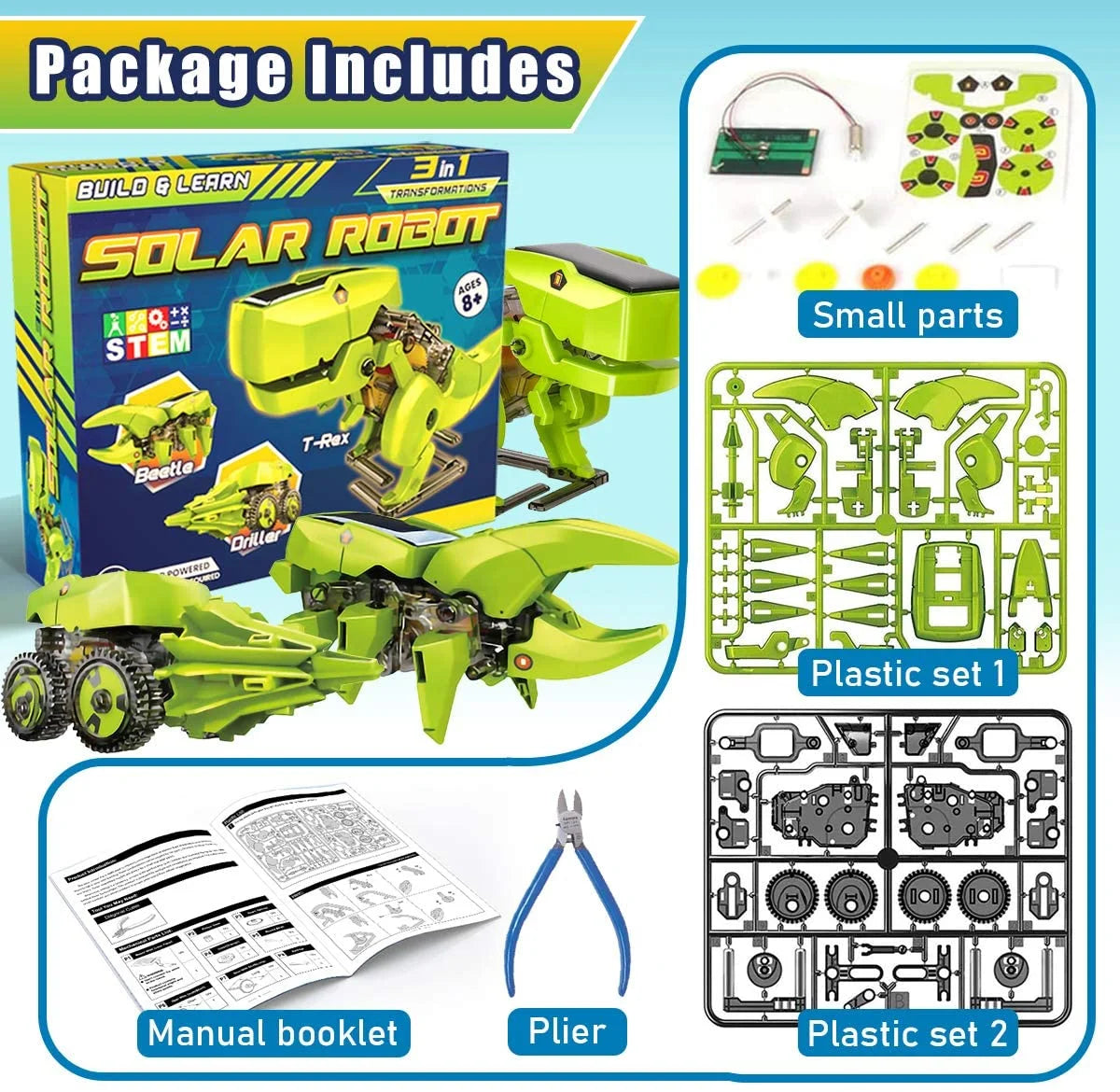 Solar Robot Kit 3-in-1 STEM Science Kits Toys for Kids K35130