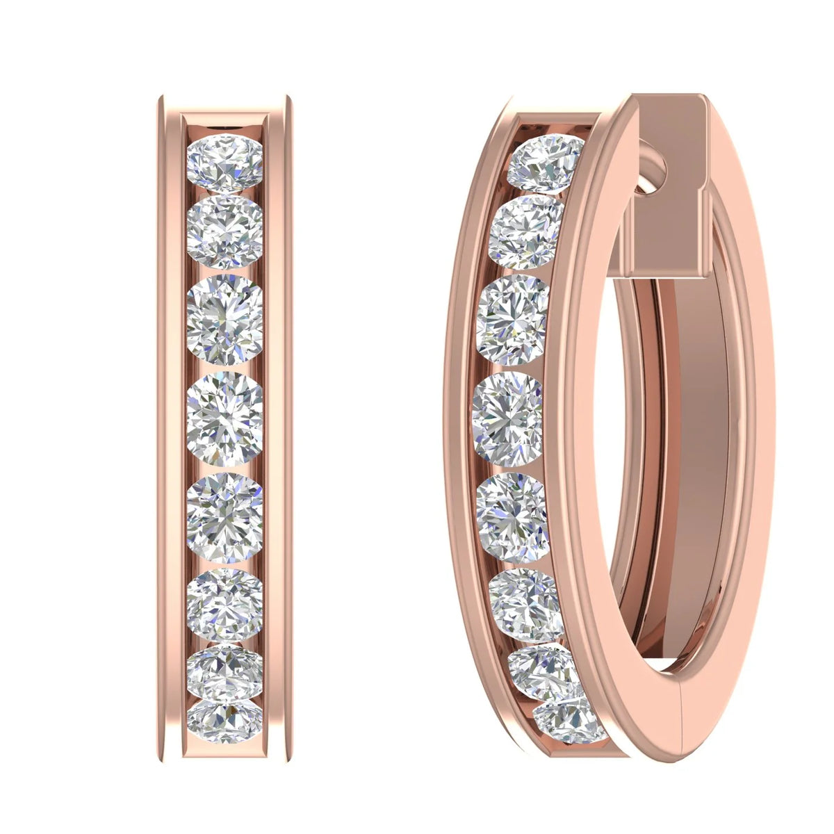 14K Rose Gold Channel Set Diamond Hoop Earrings L394480