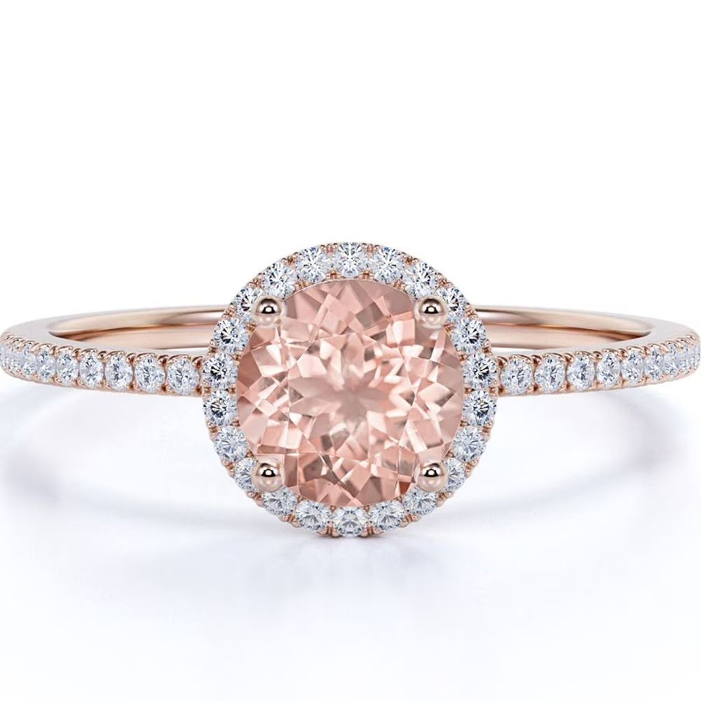1.50 Carat Round Cut Created Morganite Diamond Halo Engagement Ring in Solid 10K Rose Gold C882331