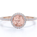 1.50 Carat Round Cut Created Morganite Diamond Halo Engagement Ring in Solid 10K Rose Gold C882331