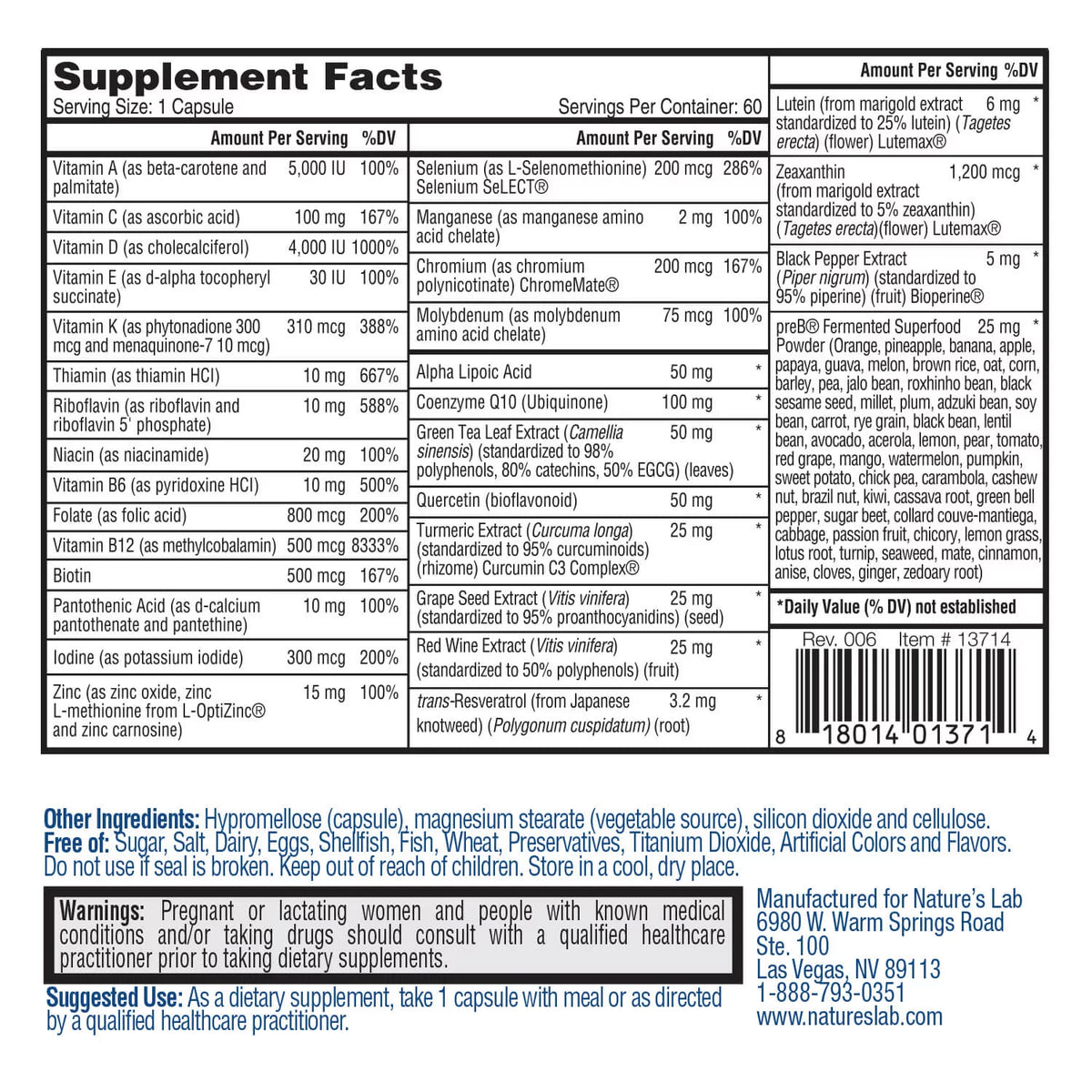 One Daily Multivitamin - 60 Capsules V1447
