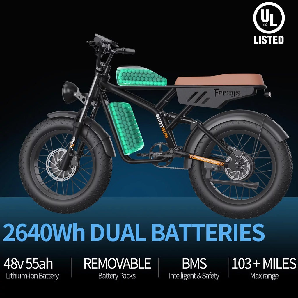 Dual Motor Dual Battery 2000W 48V 40Ah 55Ah 20"x4.0" Fat Tire Electric Bike J91317