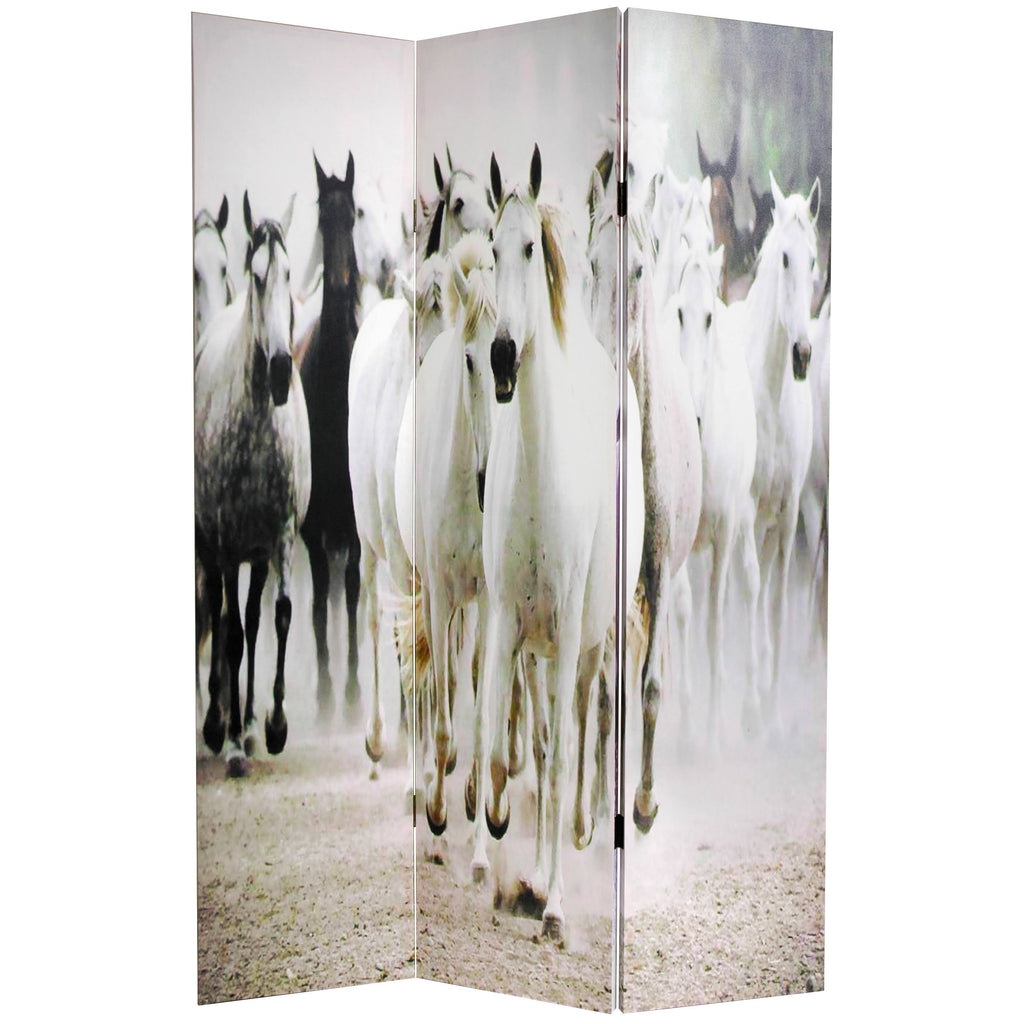 6 ft. Tall Double Sided Horses Canvas Room Divider, 3 Panel M82560