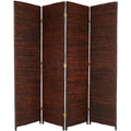 6 ft. Tall Dark Brown 4 Panel Rush Grass Woven Room Divider N9103