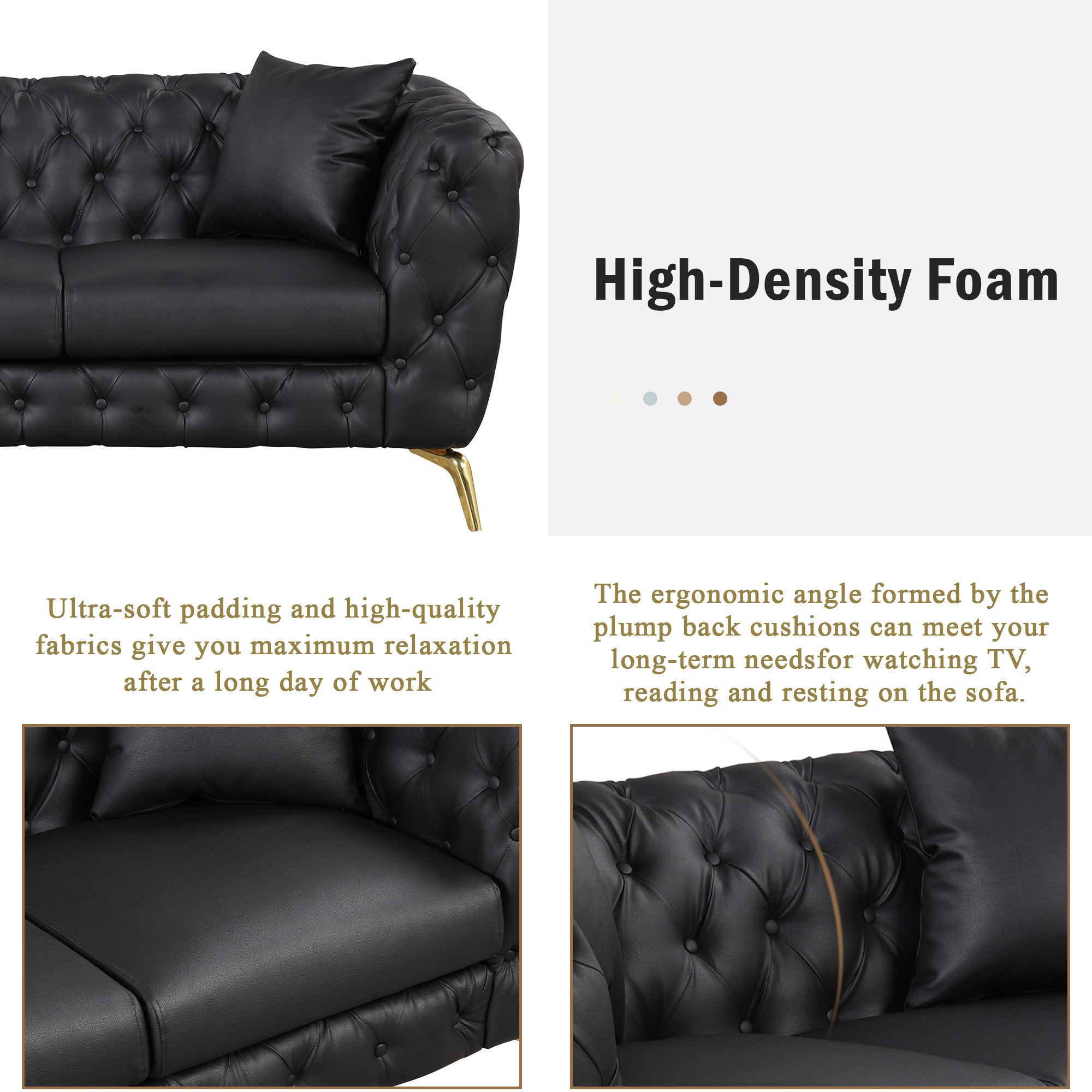 Black PU Upholstered Sofa with Metal Legs P80376