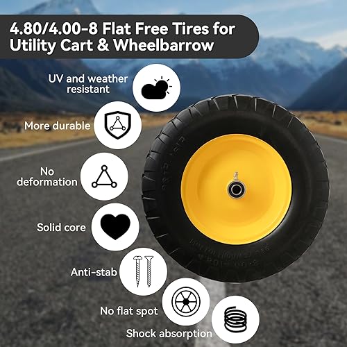 4.80/4.00-8" Tire and Wheel Assembly Set, 5/8" or 3/4" Bore, 16" Solid Rubber Tires, 1 Pack D2597