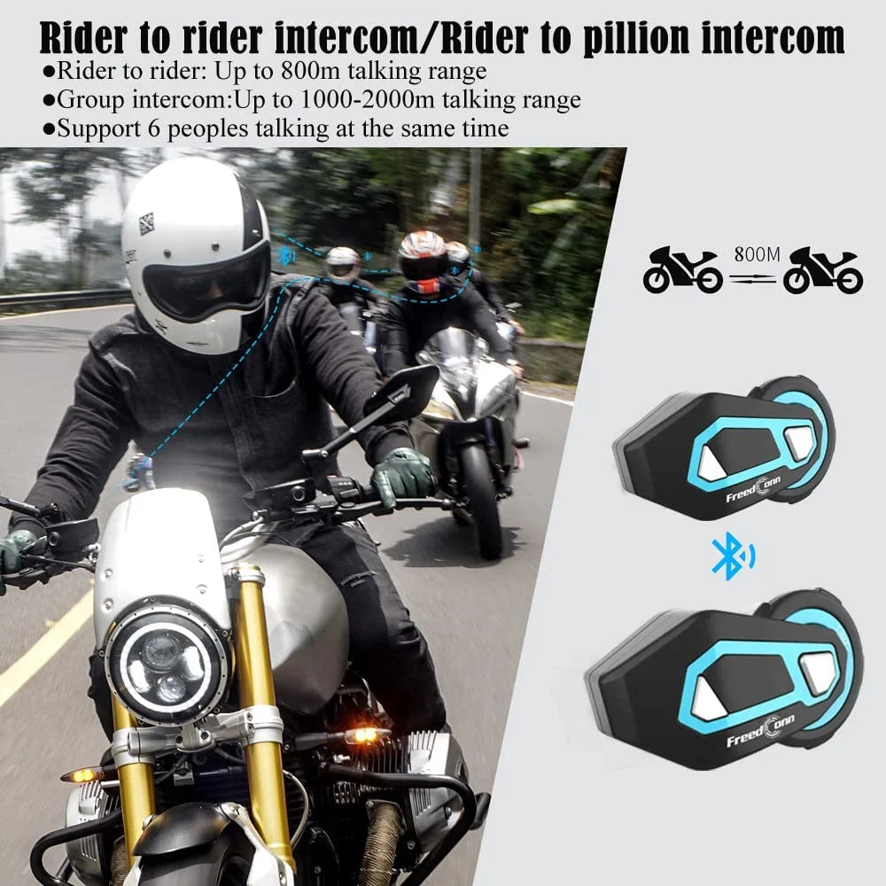 2PCS Motorcycle Bluetooth Intercom System for Helmet 6 Riders 1500M X580220