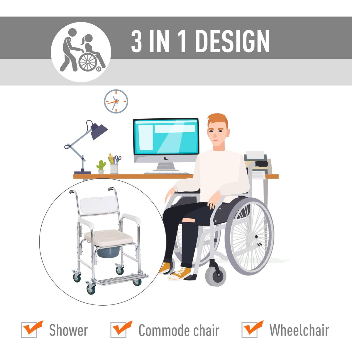 Medical Rolling Commode Chair Z8697