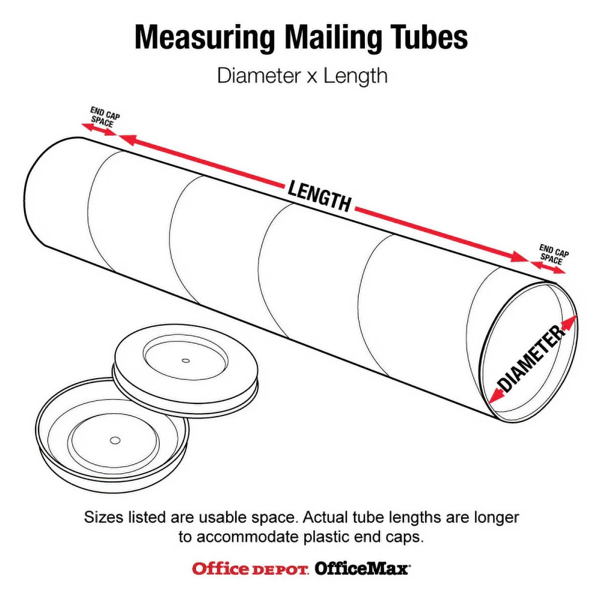 White Mailing Tubes with Caps, 2x18, 50/CS L61401