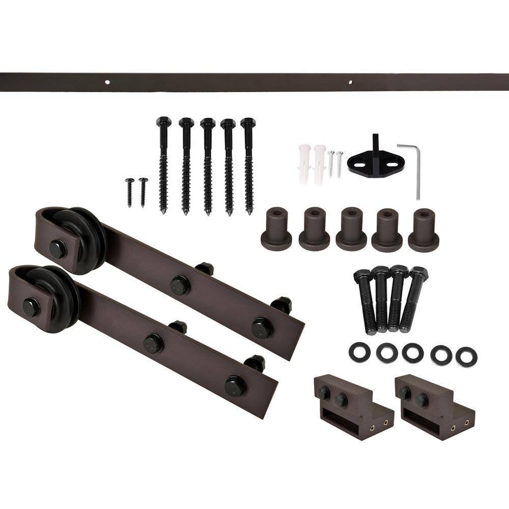 Distressed Mid-Bar Solid Pine Wood Interior Sliding Barn Door with Hardware Kit Y42787