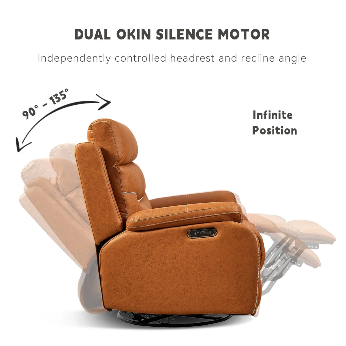 Oversized Dual Motor Power Swivel Rocker Recliner with Adjustable Headrest and USB Port, Faux Leather (Orange) E66688