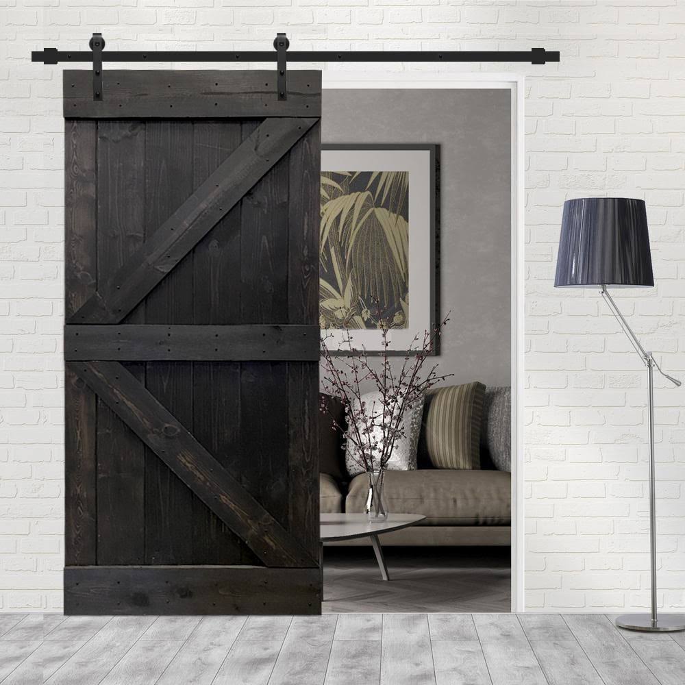 Charcoal Black Solid Wood Interior Sliding Barn Door F2698