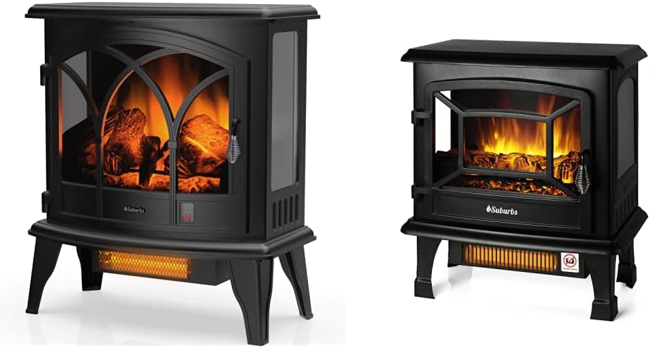 23" 1400W Black Electric Fireplace Infrared Heater with Curved Door C766862