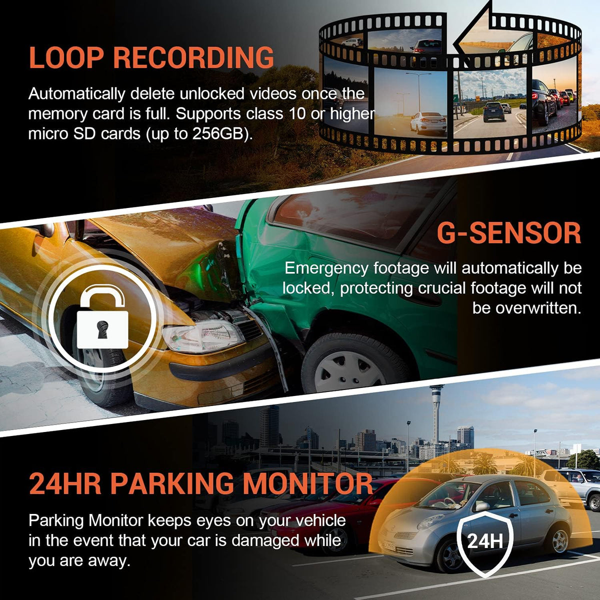 2.4" LCD FHD 1080p 170 Degree Wide Angle Dual Channel Dash Cam with Rear Camera K882752