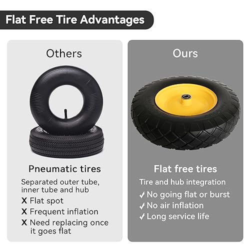 4.80/4.00-8" Tire and Wheel Assembly Set, 5/8" or 3/4" Bore, 16" Solid Rubber Tires, 1 Pack D2597