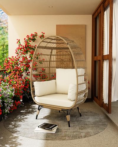 Oversized Black Wicker Egg Chair with Steel Frame L22333
