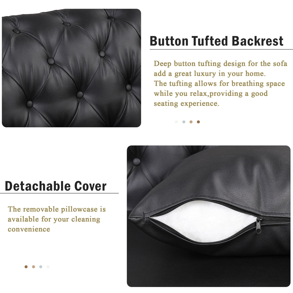 Black PU Upholstered Sofa with Metal Legs P80376
