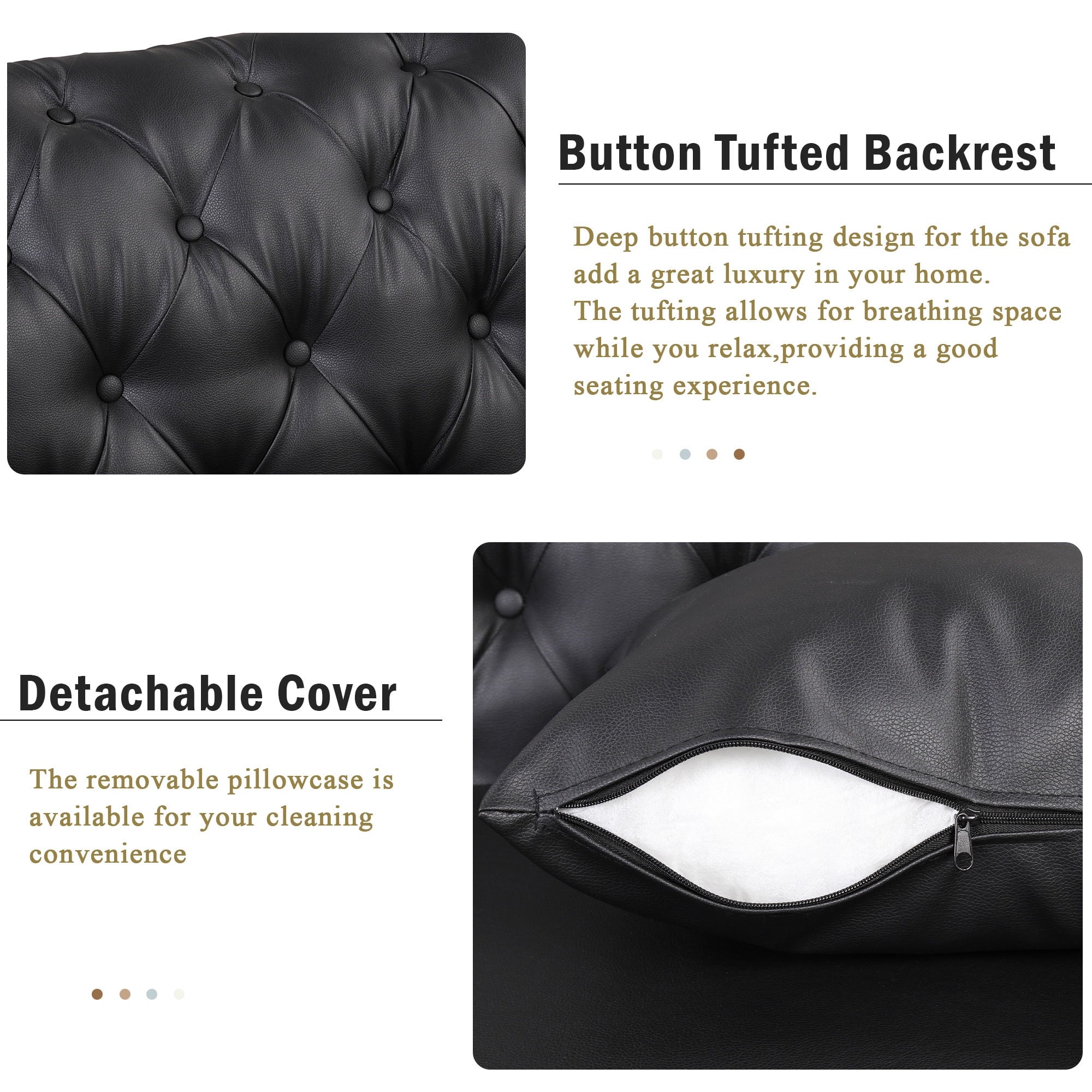 Black PU Upholstered Sofa with Metal Legs P80376
