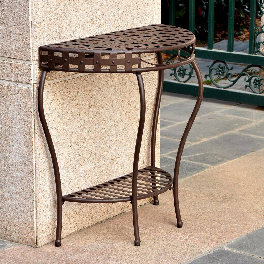 Antique Black 2-Tier Half Moon Table J26516