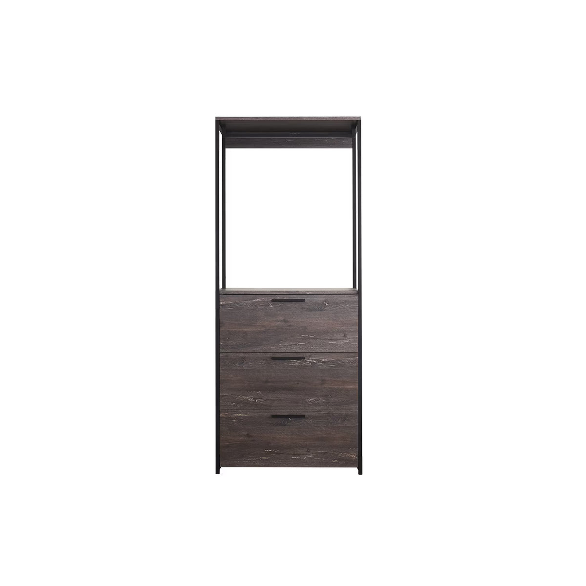 Rustic Gray Wood and Metal Walk-in Closet with 3-Drawer H119555