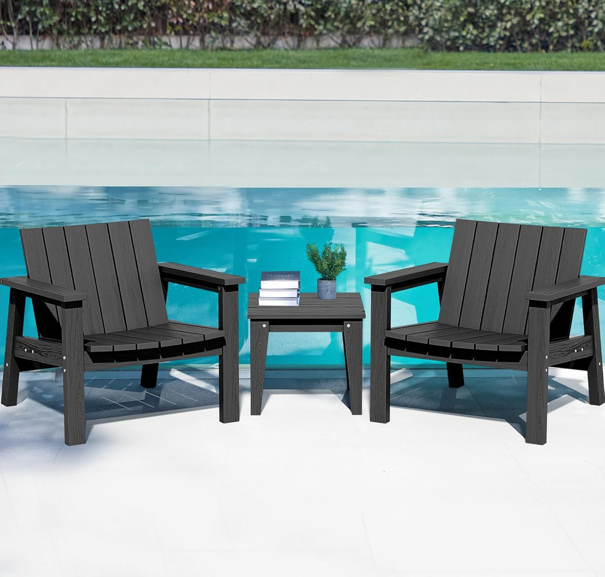 3 Piece HDPE Adirondack Chair Set with Side Table Black R232014