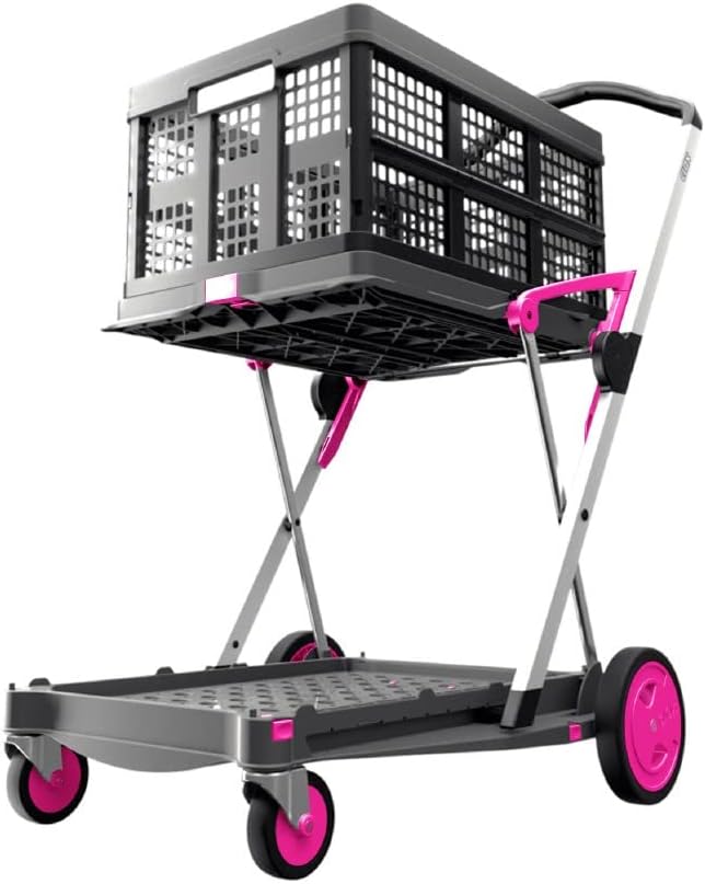 Multi use Functional Collapsible Mobile Folding Trolley Shopping Cart with Storage Crate (Green) M1327