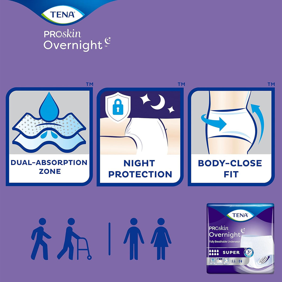 TENA ProSkin Overnight Super Protective Incontinence Underwear, Heavy Absorbency, Unisex, Large, 14 count O173